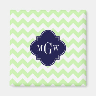 Aimant Celery Wht Chevron Navy Blue Quatrefoil 3 monogram
