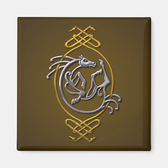 Aimant Céleste Horse Knotwork - Argent & Or (Devant)