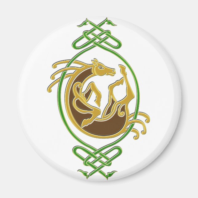 Aimant Céleste Horse Knotwork - Vert & Or (Devant)
