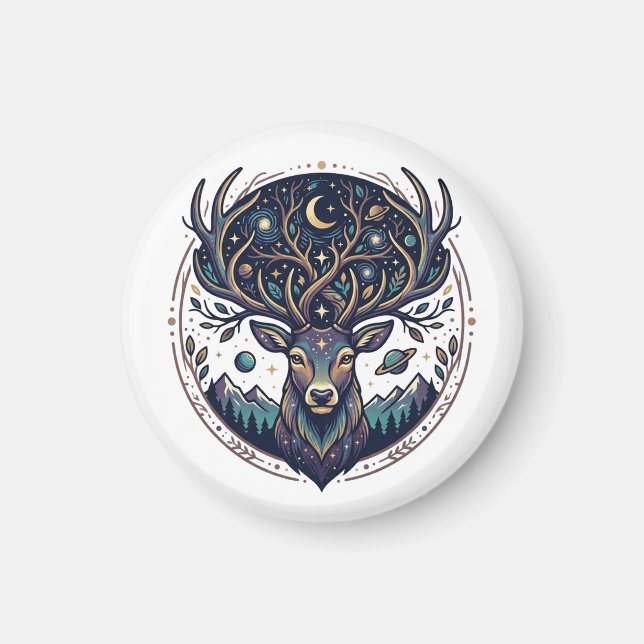 Aimant Celestial Deer Mystical Moon & Star Art Stag (Devant)