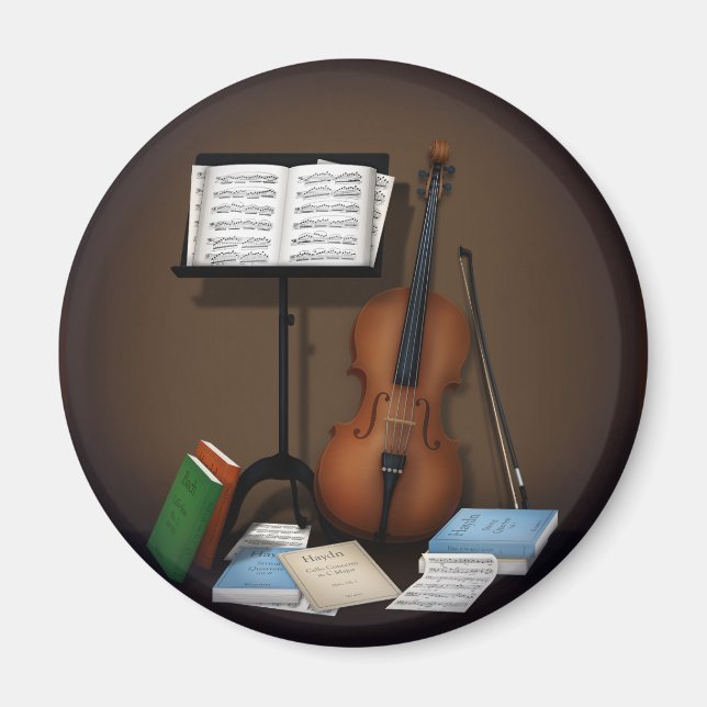 Aimant Cello & Musique Stand Charme Miniature Scène (Devant)