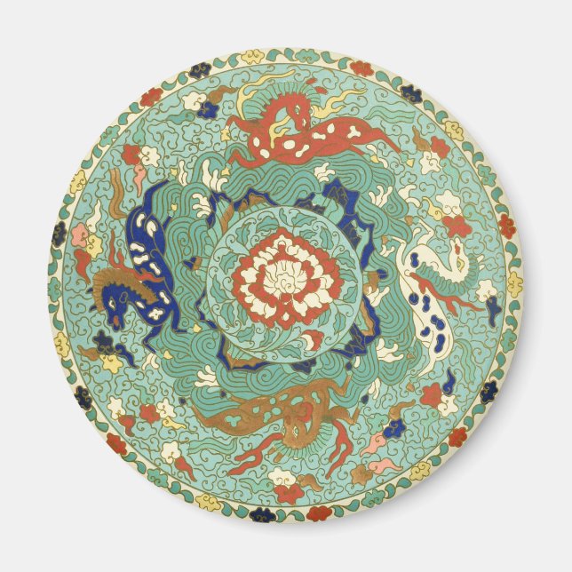 Aimant Cercle chinois antique bleu vert (Devant)