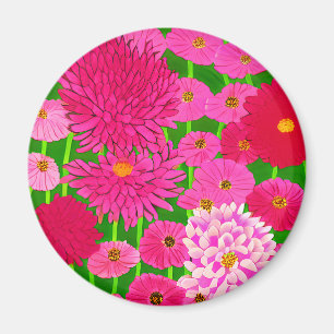 Aimant Cercle de fleurs, Chrysanthèmes rose Fuchsia