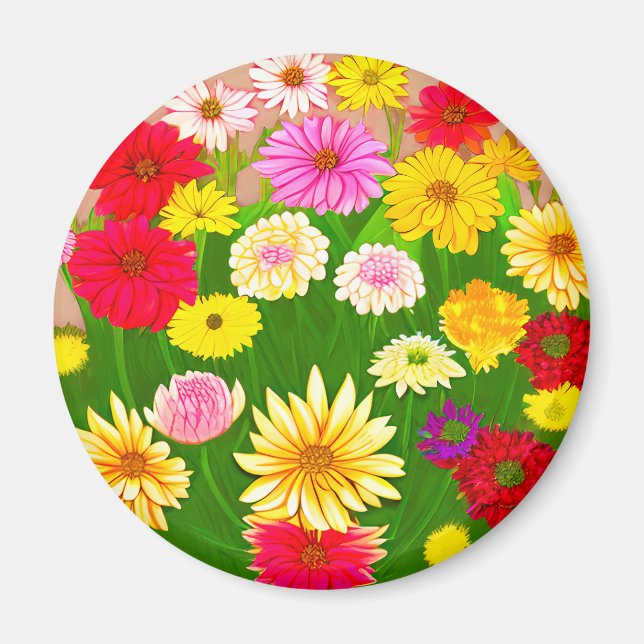 Aimant Cercle de fleurs sauvages, rouge et jaune (Devant)