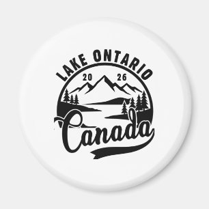Aimant Cercle graphique scénique noir et blanc du lac Ont