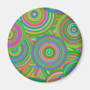 Aimant Cercles abstraits rétro mod, vert et rouge orange