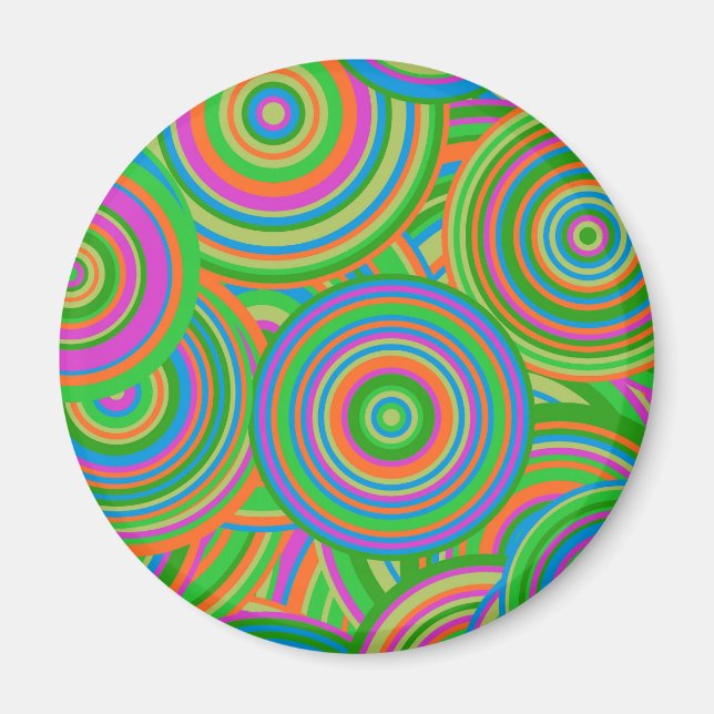 Aimant Cercles abstraits rétro mod, vert et rouge orange (Devant)