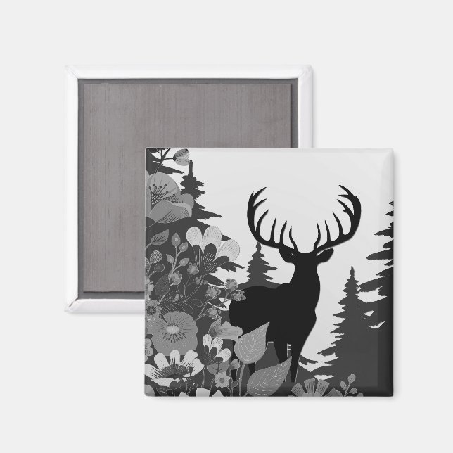Aimant Cerf avec grand rack hors forêt (Recto/Verso)