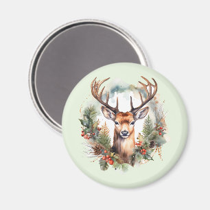 Aimant Cerf brun avec bois Noël rustique