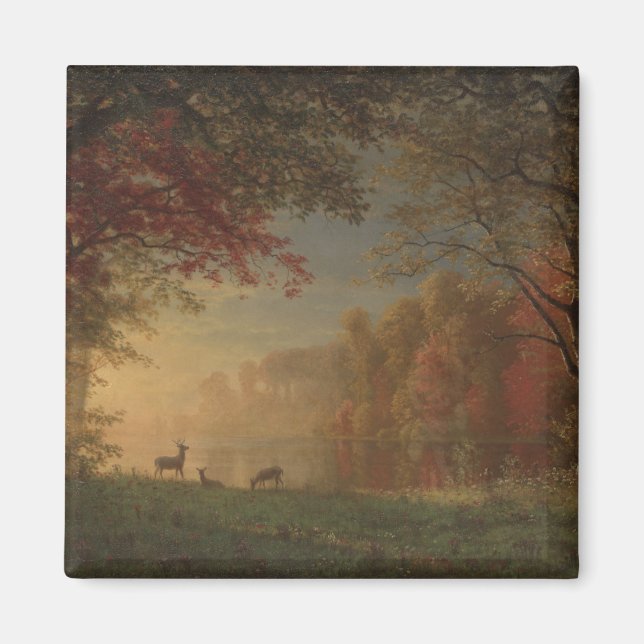 Aimant Cerf de couché de soleil indien au bord d'un lac (Devant)