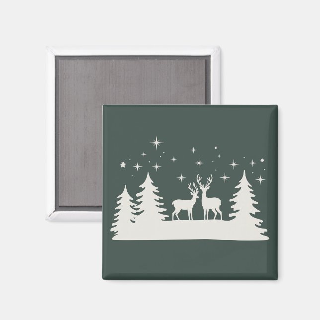 Aimant Cerf de Noël enneigé Saison d'hiver Vacances  (Recto/Verso)