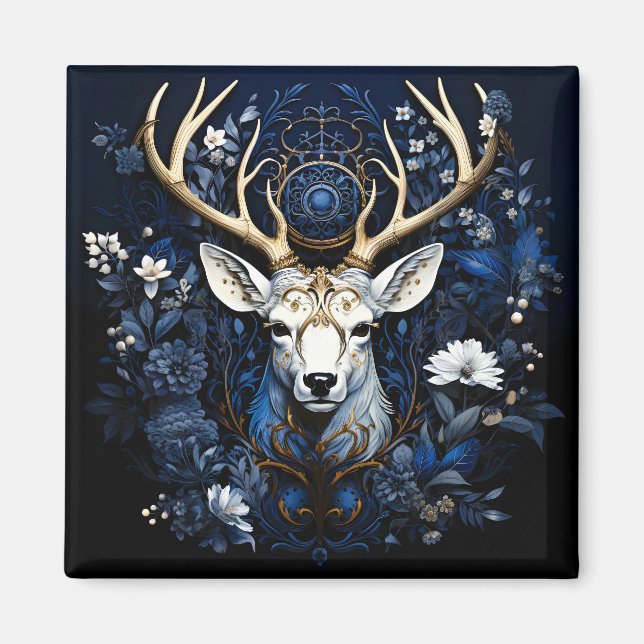 Aimant Cerf Floral Gothique Céleste de Minuit  (Devant)
