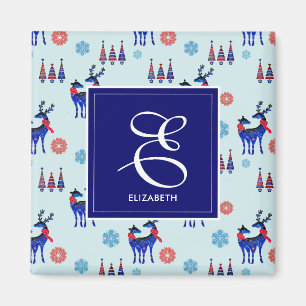 Aimant Cerfs, Arbres de Noël, et Snowflakes avec Monogram
