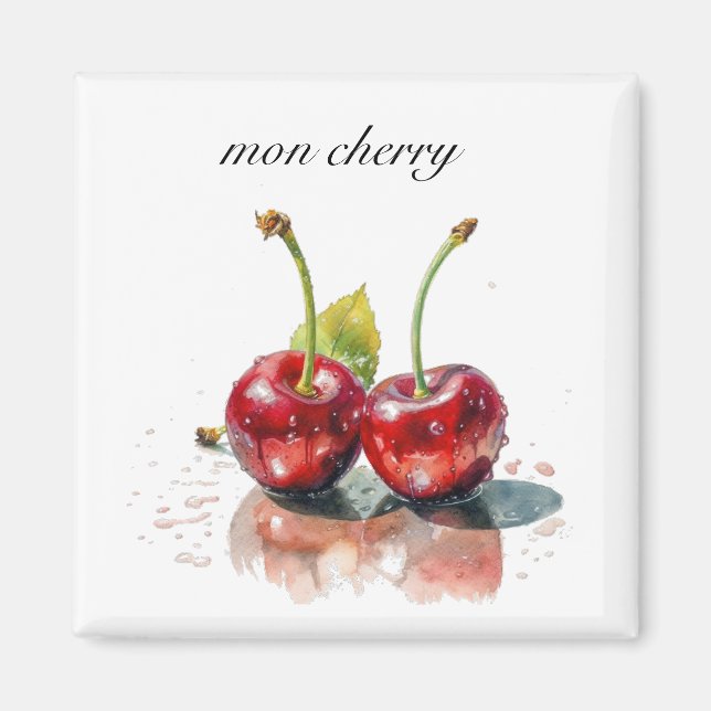 Aimant Cerises amoureuses en Aquarelle, sur mesure (Devant)