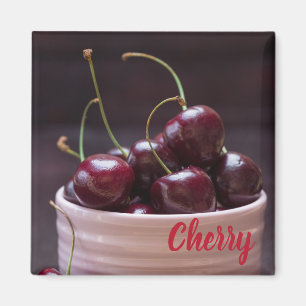 Aimant Cerises dans un bol rose pour amoureux des fruits