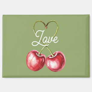 Aimant Cerises Rouges Feuilles Vertes