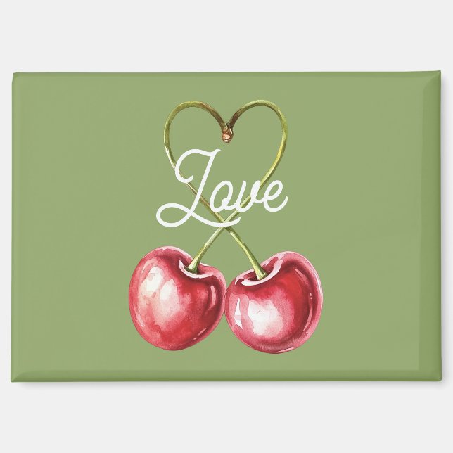 Aimant Cerises Rouges Feuilles Vertes (Recto)