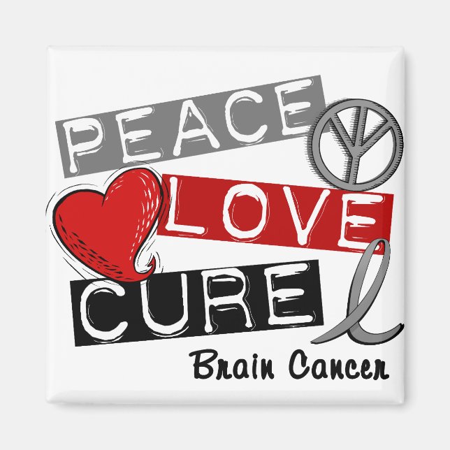 Aimant Cerveau Cancer PAIX AMOUR CURE 1 (Devant)