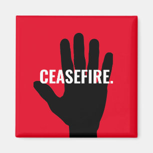 Aimant Cessez feu rouge blanc noir stop main anti-guerre