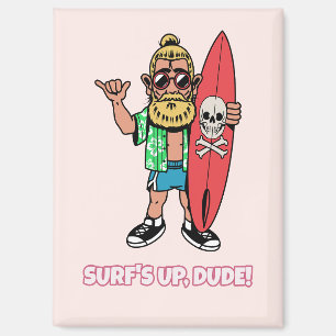 Aimant C'est la vague, mec ! Surfeur barbu de dessin anim