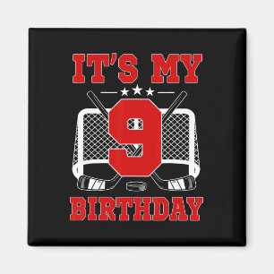 Aimant C'est mon 9e anniversaire Thème de hockey sur glac