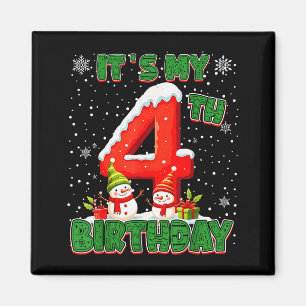 Aimant C'est mon anniversaire de 4 ans Bonhomme de neige