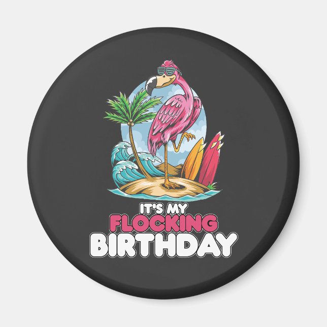 Aimant C'est mon anniversaire de flamant rose (Devant)
