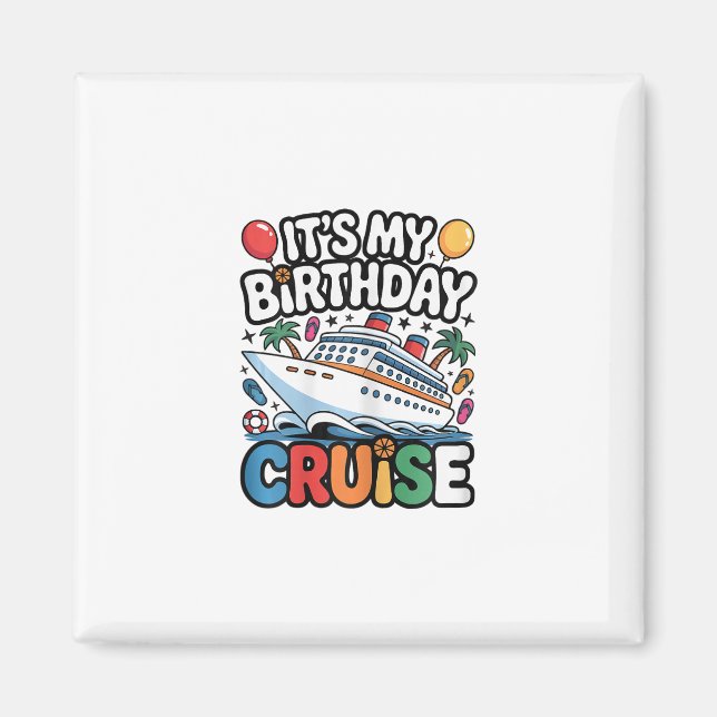 Aimant C'est mon bateau de croisière d'anniversaire rose  (Devant)
