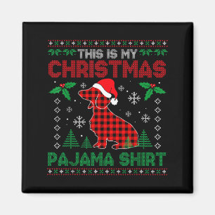 Aimant C'est mon chien teckel rouge à carreaux Noël laid