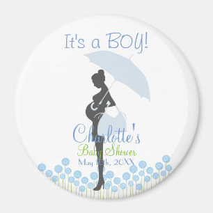 Aimant C'est un GARÇON ! Baby shower bleu de silhouette