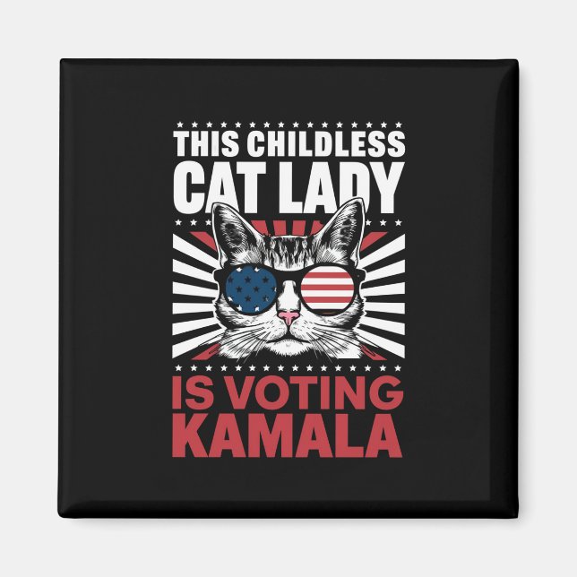 Aimant Cette dame au chat sans enfant vote Kamala 2024 (Devant)