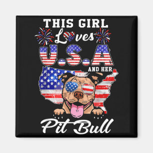 Aimant Cette Fille Aime USA et Chien 4 Juillet Pit Bull