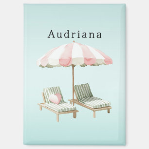 Aimant Chaises Longues Pink Green Heart Beach Parapluie