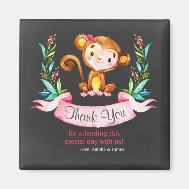 Aimant Chalkboard Aquarelle Singe Fille Merci (Devant)