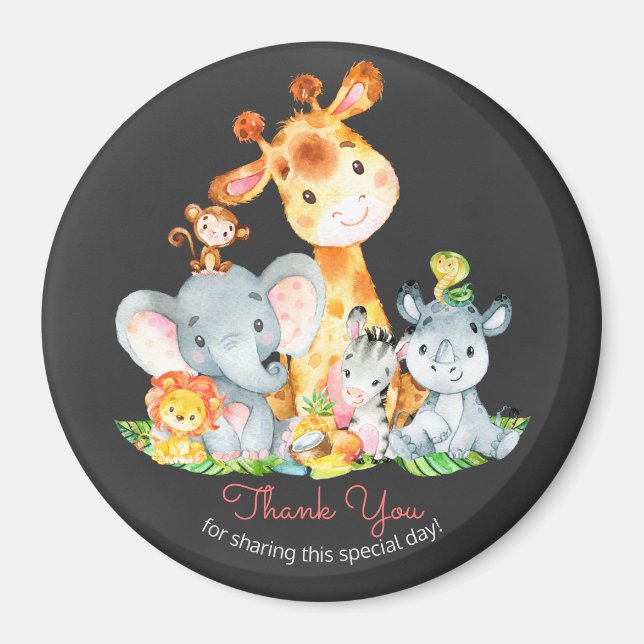 Aimant Chalkboard Watercol Cute Jungle Animaux Merci (Devant)