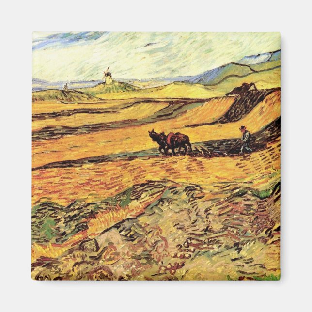 Aimant Champ avec laboureur et moulin par Vincent van Gog (Devant)