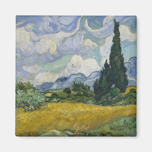 Aimant Champ de blé avec cyprès, peinture à l'huile, Van  (Devant)