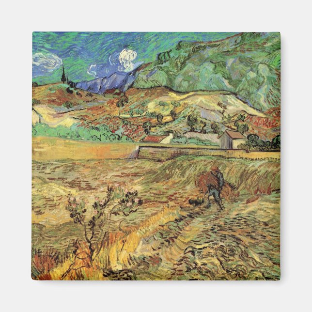 Aimant Champ de blé clos avec paysan par Vincent van Gogh (Devant)