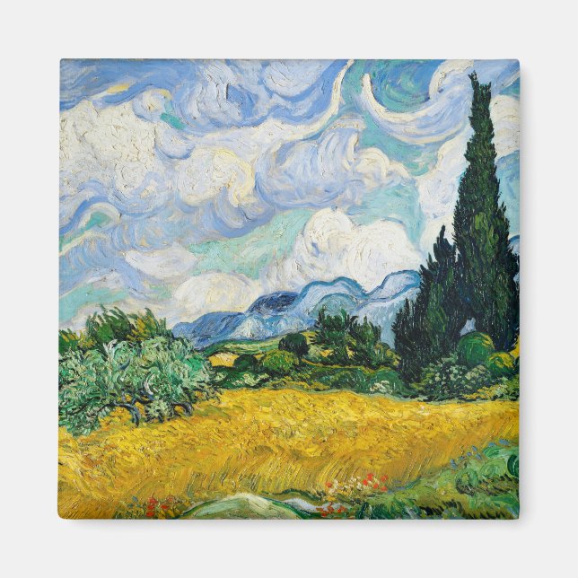Aimant Champ de blé Van Gogh avec Cyprès. Impressionnisme (Devant)