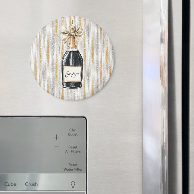 Aimant Champagne Bottle Happy New Year's Eve Silver Gold (In situ (réfrigérateur))