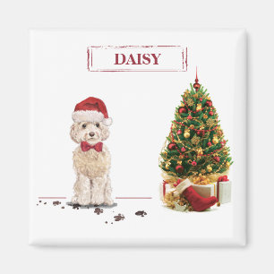 Aimant Champagne Cockapoo Drôle chien de Noël avec arbre