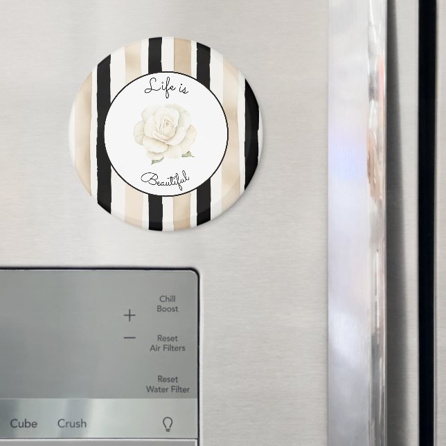 Aimant Champagne Crème Noir Blanc Rose Rayures   (In situ (réfrigérateur))