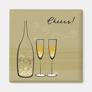 Aimant Champagne d'or Bubbly Cheers Celebration élégant