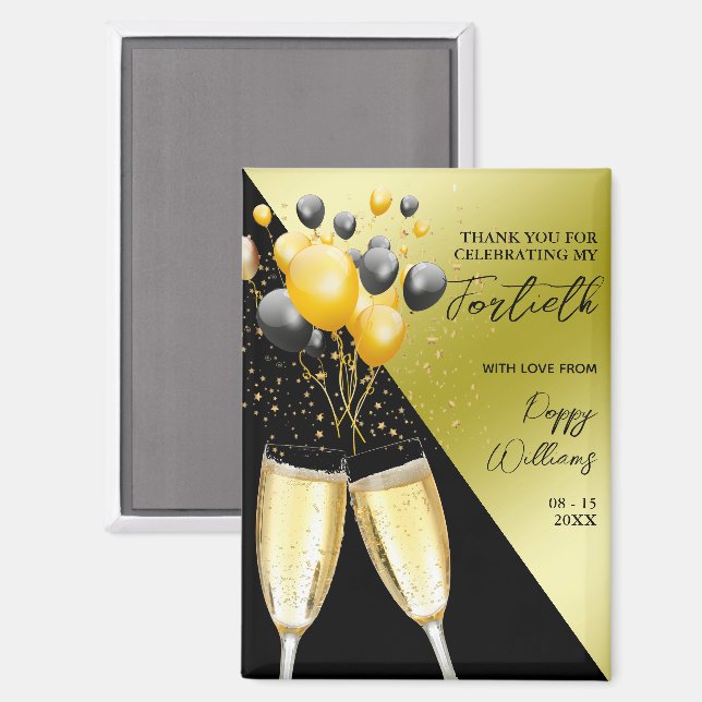Aimant Champagne et ballons 40e anniversaire (Recto/Verso)
