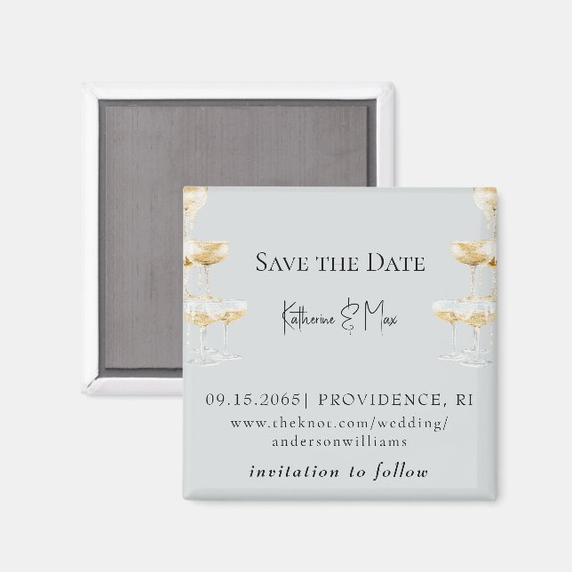 Aimant Champagne Tower Icy Blue Wedding Save the Date (Recto/Verso)