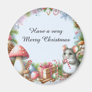 Aimant Champignons Fantaisistes et Vœux de Noël de Souris