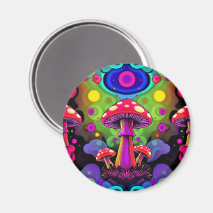 Aimant Champignons Rétro Colorés Vibrants Psychedéliques