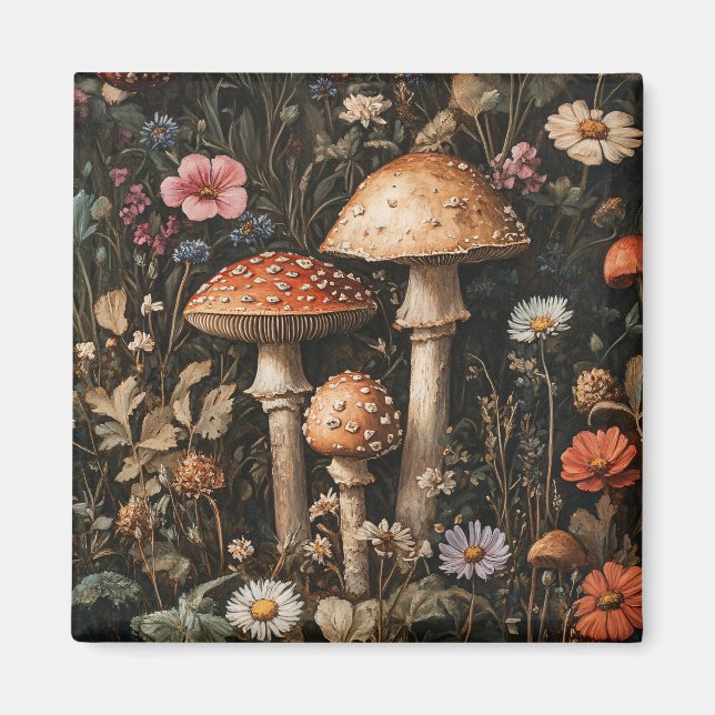 Aimant Champignons Whimsical et Botanique Fleur sauvage (Devant)