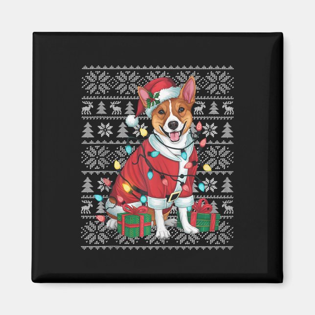 Aimant Chandail de Noël Chauffant Père Noël Basenji Chien (Devant)