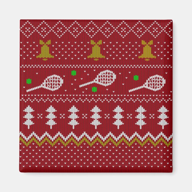 Aimant Chandail de Noël de Tennis Motif tricoté Rouge Noë (Devant)